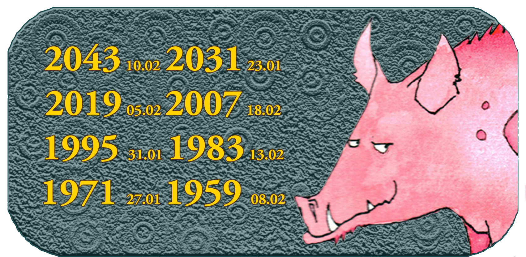 Kinesisk stjernetegn Dyreår | De tolv kinesiske dyr | Dyr nr. 12 gris